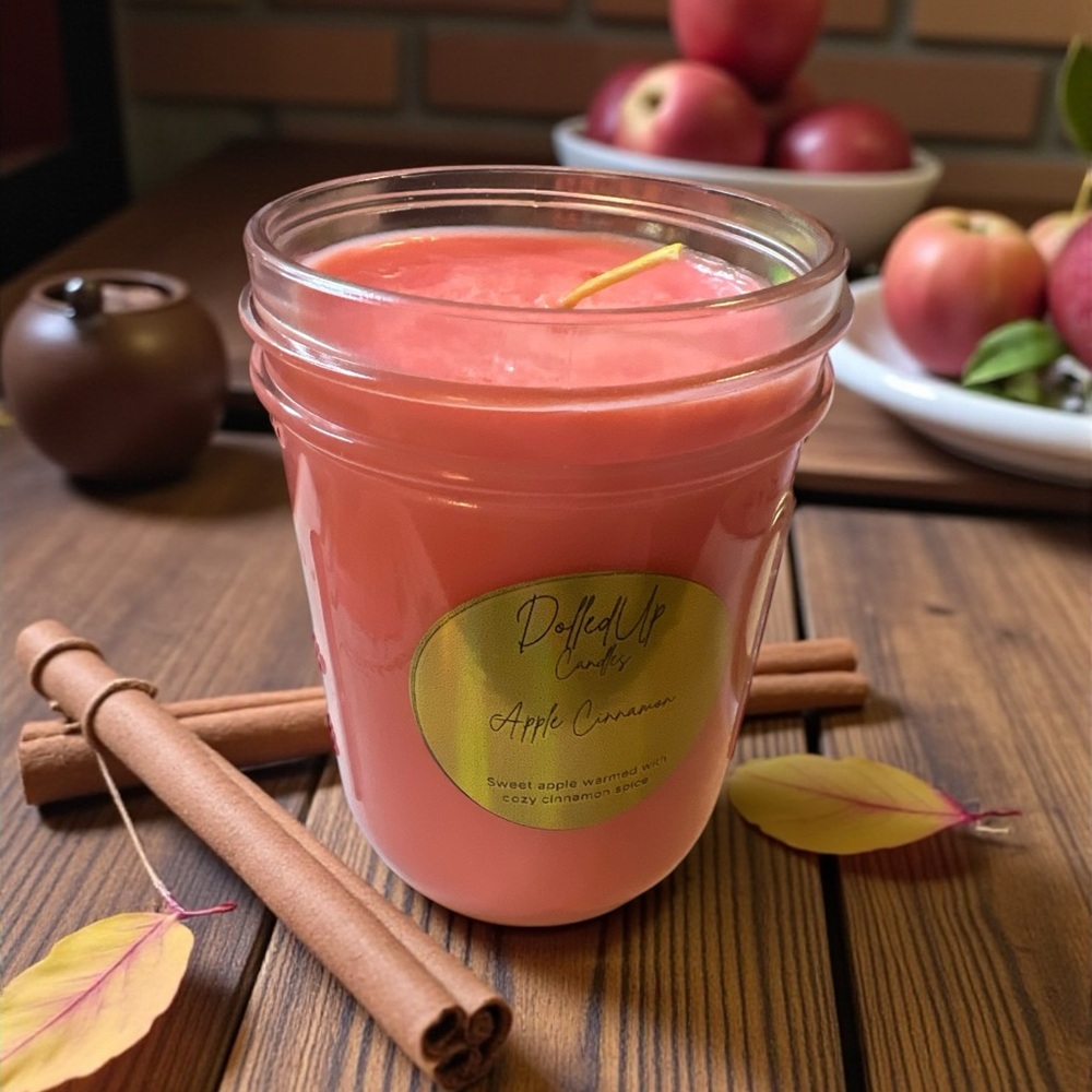 16oz Apple Cinnamon Soy Candle Mason Jar | Cozy Fall Scent - Picture 2 of 2